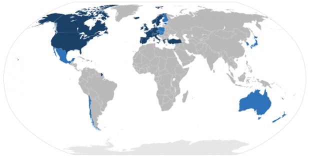 แผนที่แสดงกลุ่มประเทศสมาชิก OECD