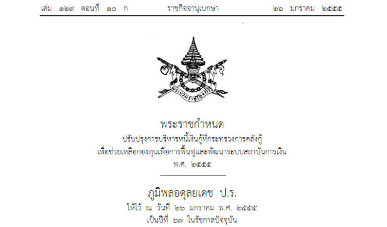 พระราชกำหนดปรับปรุงการบริหารหนี้เงินกู้ที่กระทรวงการคลังกู้เพื่อช่วยเหลือกองทุนเพื่อการฟื้นฟูและพัฒนาระบบสถาบันการเงิน พ.ศ. 2555