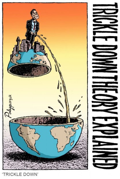 Trickle Down Explained - การ์ตูนโดย 'Polyp', http://www.polyp.org.uk/cartoons/wealth/polyp_cartoon_Trickle_Down_Economics.jpg