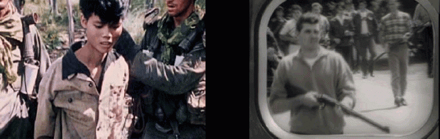 ตำรวจใช้สุนัข K9 ไล่กัดผู้ชุมนุมประท้วงผิวสี (ซ้าย) ภาพจากหนังของโรเมโรดัดแปลงให้มาไล่งับซอมบี้ (ขวา)