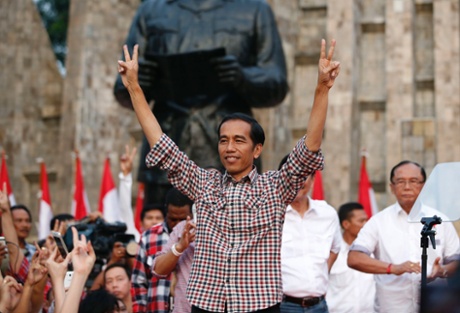 โจโค วิโดโด ประธานาธิบดีคนใหม่ของอินโดนีเซีย ในวันประกาศชัยชนะ