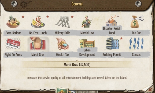 กฎหมายยุคแรก (ยุคอาณานิคม) ใน Tropico 5 ที่เราออกได้