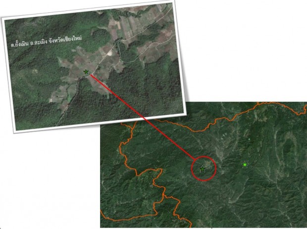 ตัวอย่าง hotspot ในพื้นที่ป่าสงวนฯ ภาพถ่ายดาวเทียม