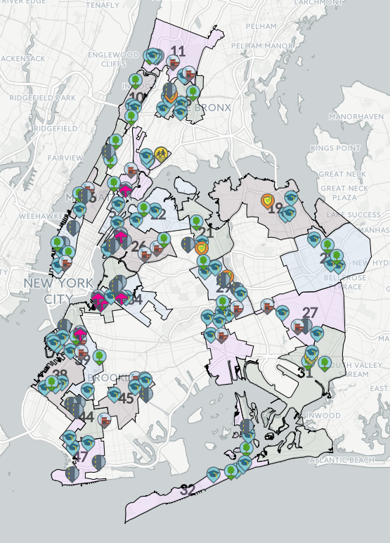 แผนที่โครงการที่ชนะโหวตจากประชาชน กรุงนิวยอร์ก ในปี 2015 ที่มาภาพ: http://www.streetsblog.org/2015/05/20/livable-streets-projects-among-participatory-budgeting-winners/
