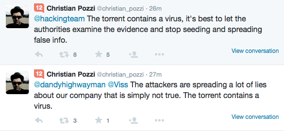 ทวิตเตอร์ของ Christian Pozzi พนักงานบริษัท Hacking Team 
