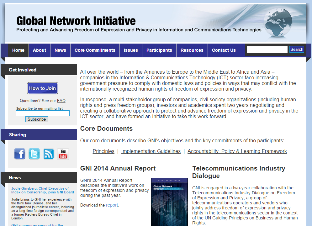โฮมเพจของ Global Network Initiative