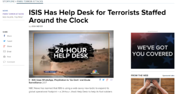 ข่าว "ไอซิสเปิดสายด่วนให้ความช่วยเหลือทางเทคนิค 24 ชั่วโมง" ที่มาภาพ: http://www.nbcnews.com/storyline/paris-terror-attacks/isis-has-help-desk-terrorists-staffed-around-clock-n464391