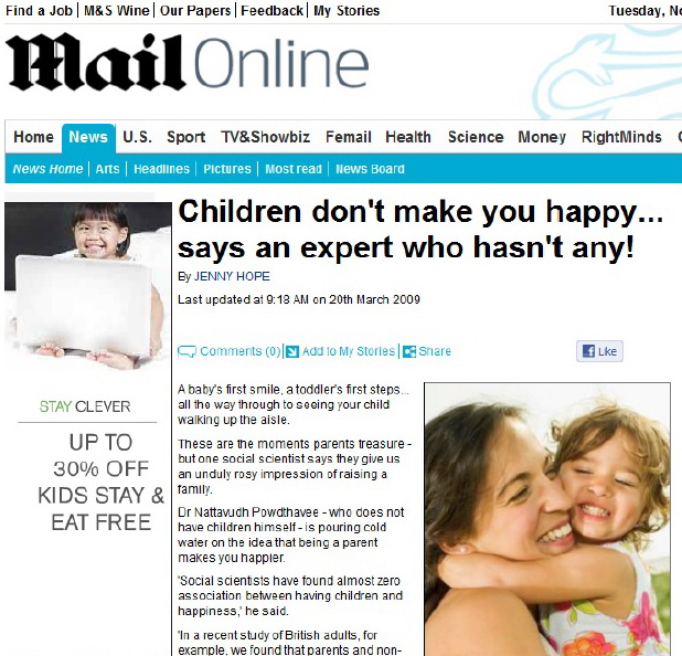 ที่มาของภาพ: http://www.dailymail.co.uk/news/article-1163338/Children-dont-make-happy--says-expert-doesnt-any.html
