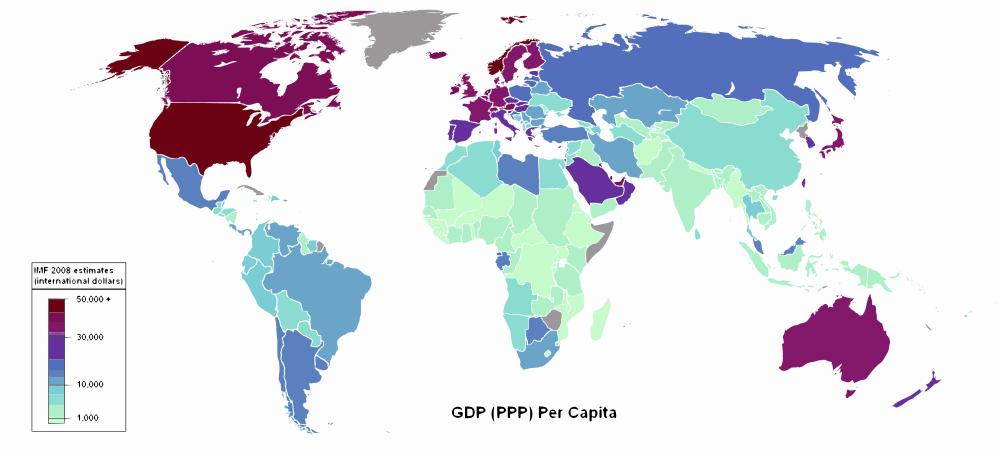 จีดีพีต่อหัวประชากรทั่วโลก