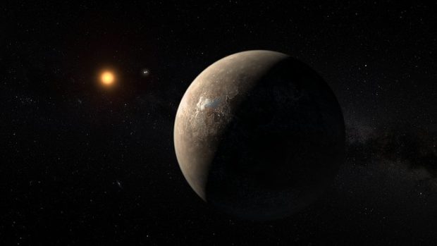 ภาพวาดรูปดาวเคราะห์ Proxima b โคจรรอบดาว Proxima Centauri ที่มาภาพ: http://www.eso.org/public/announcements/ann16056/