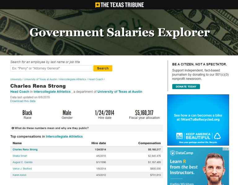 Government Salaries Explorer โดย Texas Tribune